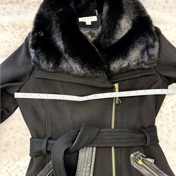 Via Spiga Black Trench Coat with Faux Fur Collar - Picture 6 of 10